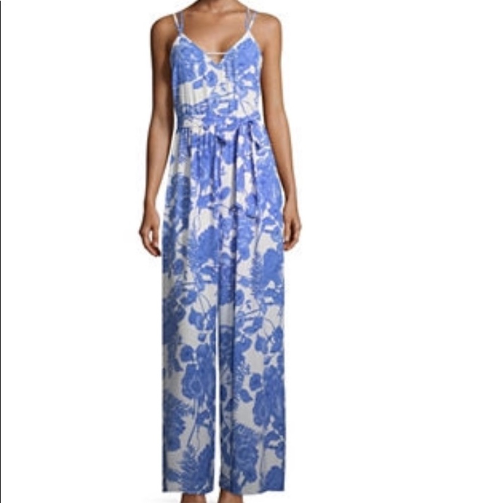 Blue and white floral jumpsuit